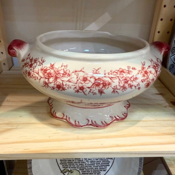 90s Vintage style Cracker Barrel Red & White Fall Porcelain Lidded Soup Tureen - Picture 6 of 8